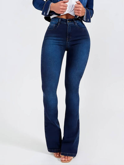 Jean Évasé Taille Haute Femme Effet Délavé Foncé - Pantalon Bootcut Stretch Confort PL971STORE
