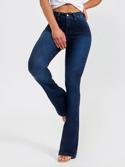 Jean Évasé Taille Haute Femme Effet Délavé Foncé - Pantalon Bootcut Stretch Confort PL971STORE