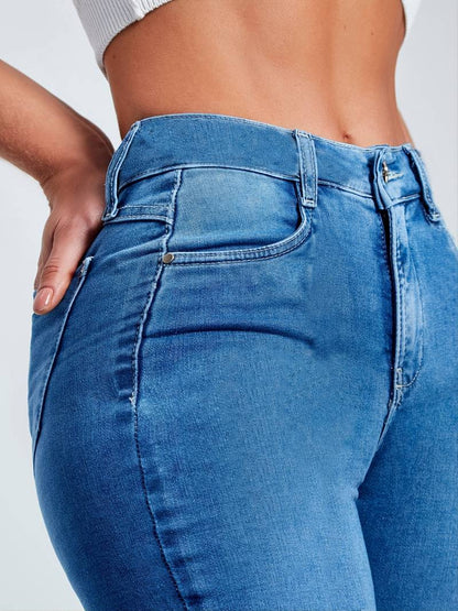 Jean Évasé Taille Haute Femme Effet Délavé Foncé - Pantalon Bootcut Stretch Confort PL971STORE