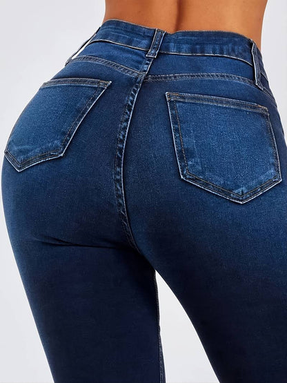 Jean Évasé Taille Haute Femme Effet Délavé Foncé - Pantalon Bootcut Stretch Confort PL971STORE
