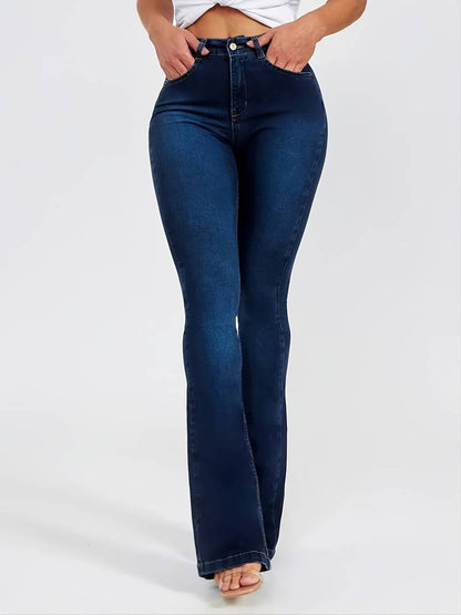 Jean Évasé Taille Haute Femme Effet Délavé Foncé - Pantalon Bootcut Stretch Confort PL971STORE