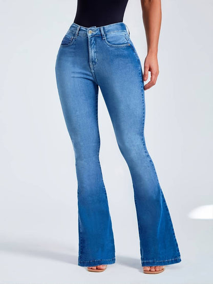 Jean Évasé Taille Haute Femme Effet Délavé Foncé - Pantalon Bootcut Stretch Confort PL971STORE