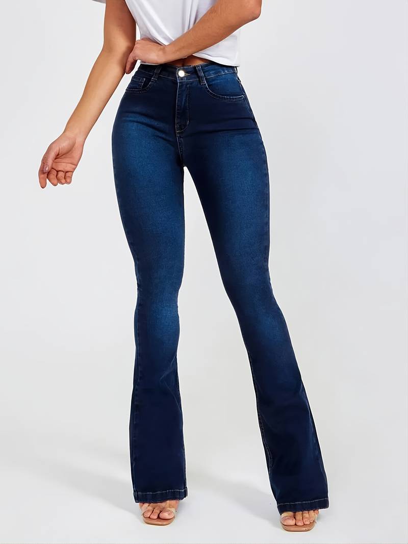 Jean Évasé Taille Haute Femme Effet Délavé Foncé - Pantalon Bootcut Stretch Confort PL971STORE