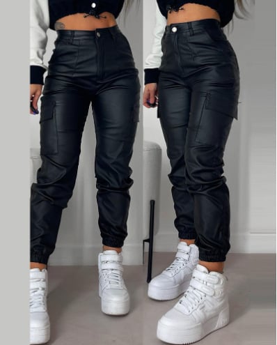 Pantalon Femme Skinny Simili Cuir - Taille Haute Plissé & Zip PL971STORE