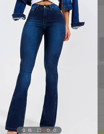 Jean Évasé Taille Haute Femme Effet Délavé Foncé - Pantalon Bootcut Stretch Confort PL971STORE