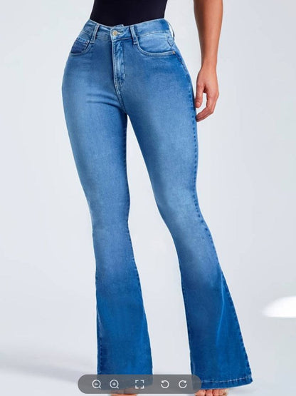 Jean Évasé Taille Haute Femme Effet Délavé Foncé - Pantalon Bootcut Stretch Confort PL971STORE