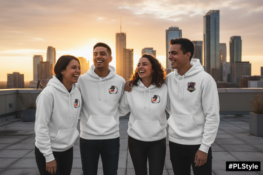 Groupe d'amis portant les sweats à capuche PL blanc - Communauté PLStyle