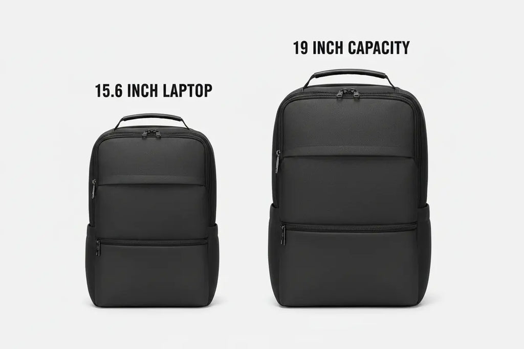 Comparaison tailles sac à dos ordinateur portable sécurisé 15.6 pouces et 19 pouces