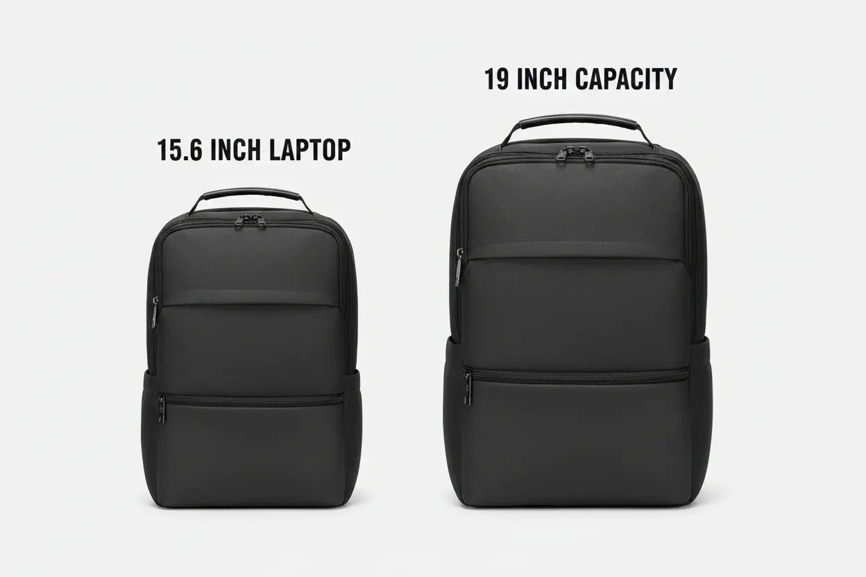 Comparaison tailles sac à dos ordinateur portable sécurisé 15.6 pouces et 19 pouces