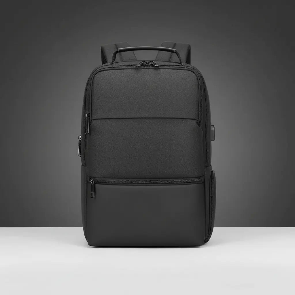 Sac à dos ordinateur portable sécurisé noir minimaliste fond neutre